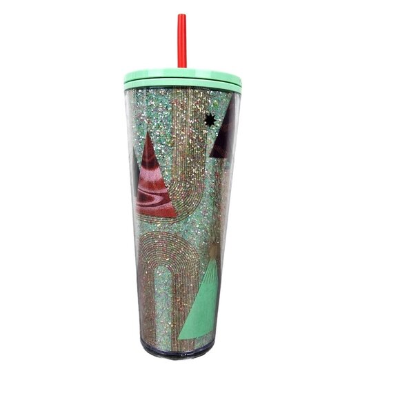 Starbucks Christmas Cold Travel Cup 24 floz Tumbler Straw Glitter Insulated Tree - Picture 3 of 7